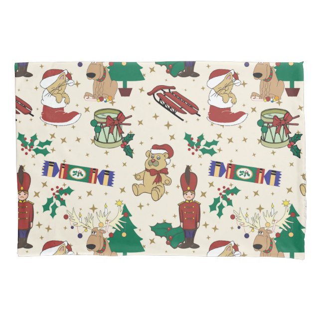 Christmas deer,bear,cat and Nutcracker Pillowcase (Front)