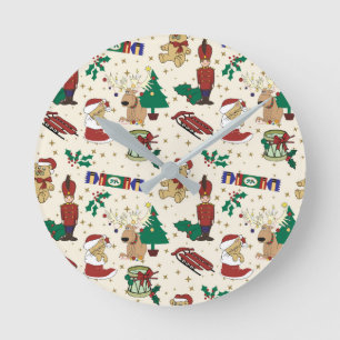 Christmas deer,bear,cat and Nutcracker Round Clock