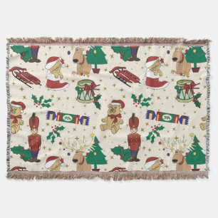 Christmas deer,bear,cat and Nutcracker Throw Blanket