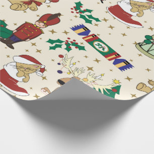 Christmas deer,bear,cat and Nutcracker Wrapping Paper
