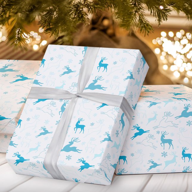 Christmas deer blue wrapping paper (Christmas deer blue wrapping paper)