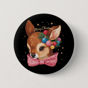 Christmas Deer Bow Retro Deer Vintage Holiday 6 Cm Round Badge
