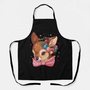 Christmas Deer Bow Retro Deer Vintage Holiday Apron
