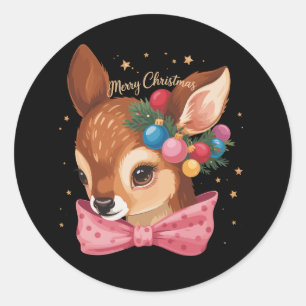 Christmas Deer Bow Retro Deer Vintage Holiday Classic Round Sticker