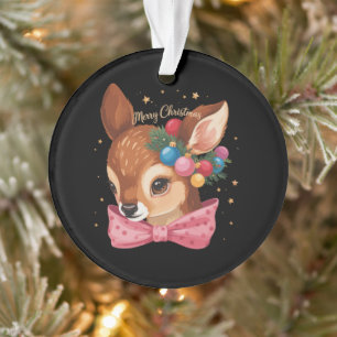 Christmas Deer Bow Retro Deer Vintage Holiday  Ornament