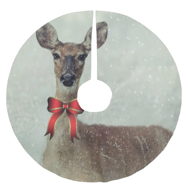 Christmas Deer Brushed Polyester Tree Skirt (Front)
