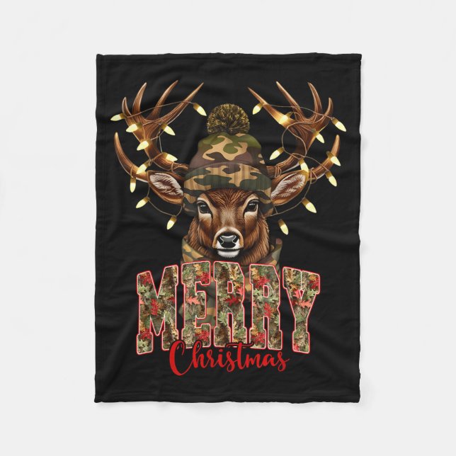 Christmas Deer Camouflage Hunting Camo Reindeer &a Fleece Blanket (Front)