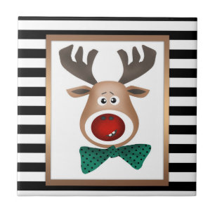 Christmas deer card striped black white celebrate ceramic tile