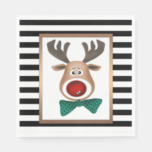 Christmas deer card striped black white celebrate napkin