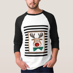 Christmas deer card striped black white celebrate T-Shirt