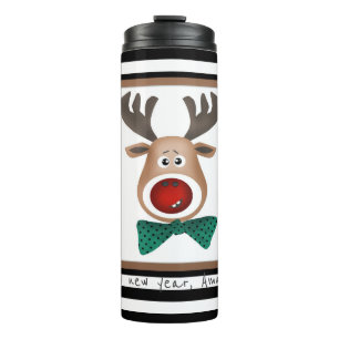 Christmas deer card striped black white celebrate thermal tumbler