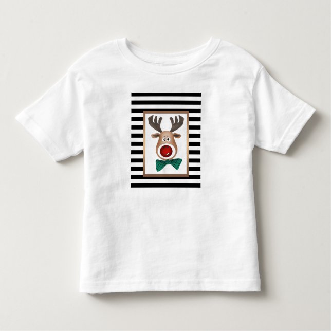 Christmas deer card striped black white celebrate toddler T-Shirt (Front)