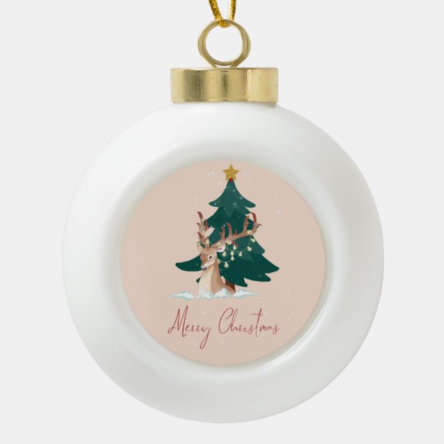 Christmas deer ceramic ball christmas ornament (Front)