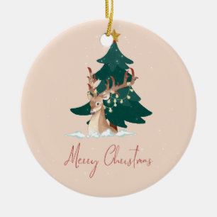 Christmas deer ceramic ornament