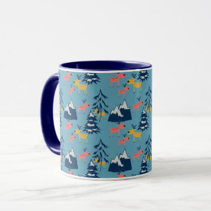 Christmas deer , Christmas trees, mountains  Mug