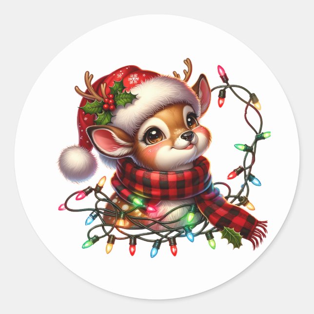 Christmas Deer  Classic Round Sticker (Front)