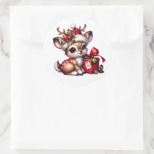 Christmas Deer Classic Round Sticker