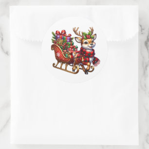 Christmas Deer Classic Round Sticker