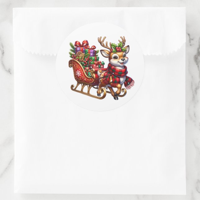 Christmas Deer  Classic Round Sticker (Bag)