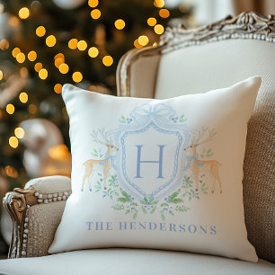 Christmas Deer Crest   Monogram Cushion