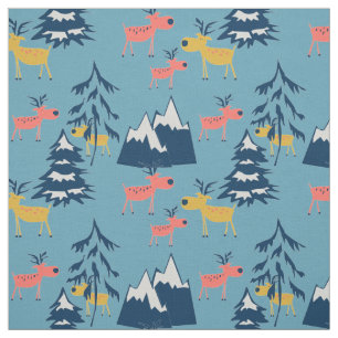 Christmas ,deer ,forest, Christmas trees, holiday Fabric