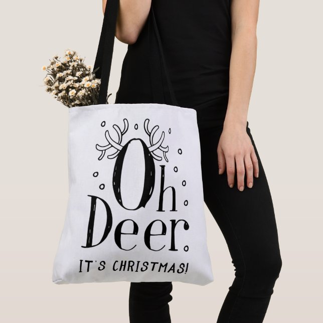Christmas deer funny illustration large tote bag (Close Up)