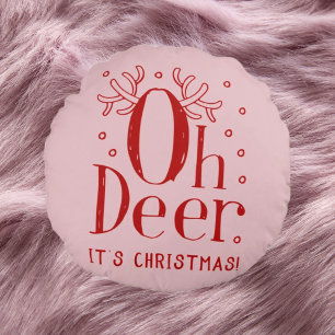 Christmas deer funny illustration round pillow