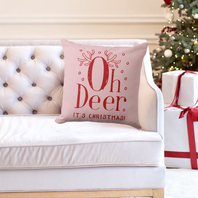 Christmas deer funny illustration throw pillow  (Creator Uploaded)