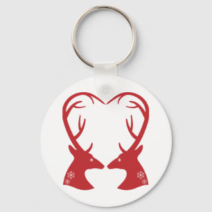Christmas deer head heart key ring