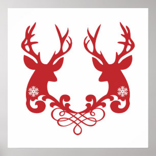 Christmas deer heads with ornaments poster