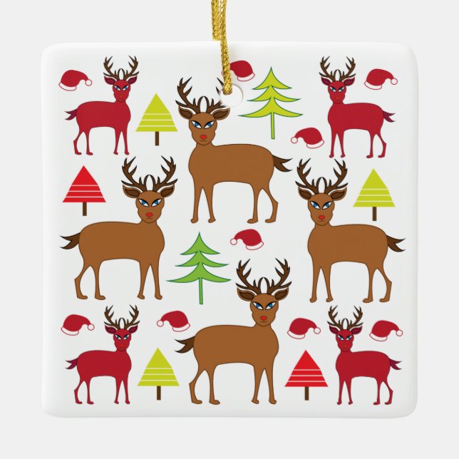 Christmas Deer Holiday Ceramic Ornament (Front)