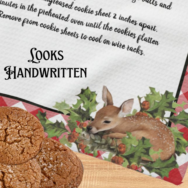 Christmas Deer Holy Recipe Keepsake Red Plaid  Tea Towel (Creator Uploaded)