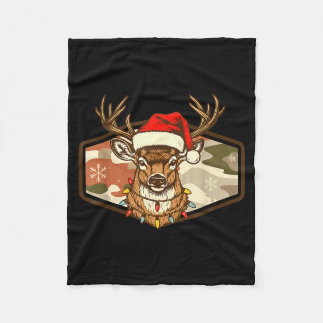 Christmas Deer Hunting Old School Camo, Xmas Hunti Fleece Blanket (Front)