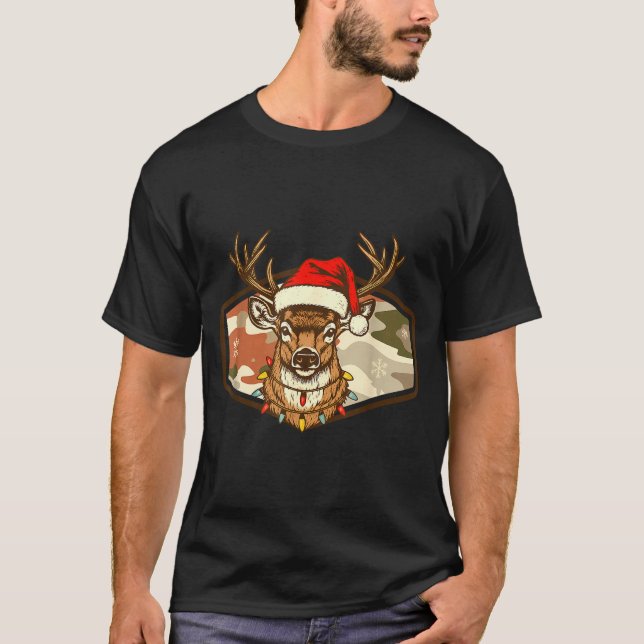 Christmas Deer Hunting Old School Camo, Xmas Hunti T-Shirt (Front)