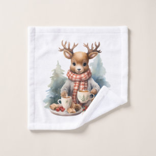 Christmas deer illustration rustic wash cloth