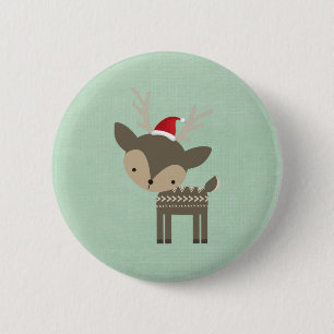 Christmas Deer In A Red Santa Hat Retro Hipster 6 Cm Round Badge