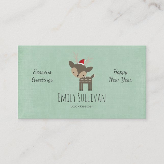 Christmas Deer In A Red Santa Hat Retro Hipster Business Card (Front)