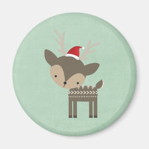 Christmas Deer In A Red Santa Hat Retro Hipster Magnet