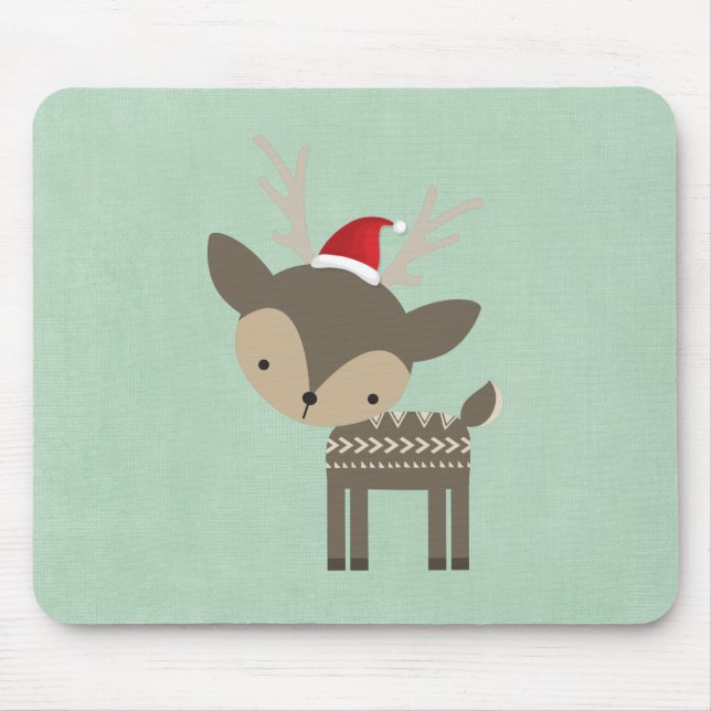 Christmas Deer In A Red Santa Hat Retro Hipster Mouse Pad (Front)