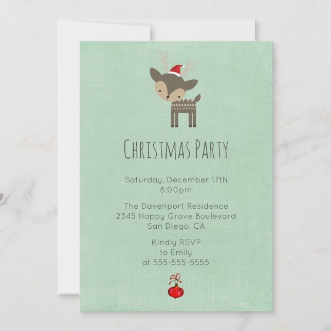 Christmas Deer In A Red Santa Holiday Party Invitation (Front)