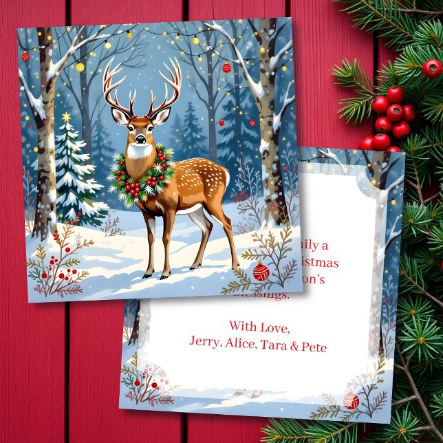 Christmas Deer in Festive Winter Forest Card (Creator Uploaded)