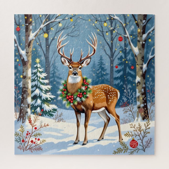 Christmas Deer in Festive Winter Forest  Jigsaw Puzzle (Vertical)