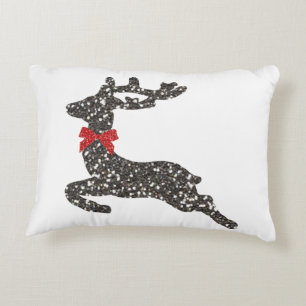 Christmas Deer in Red Bow Decorative Cushion