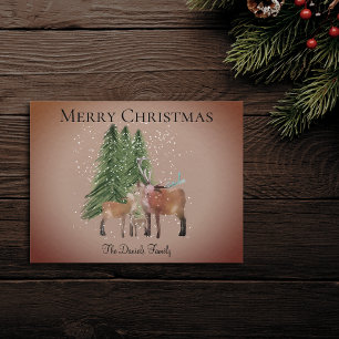 Christmas Deer in Snow Holiday Postcard