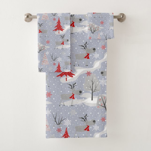 Christmas deer in the forest. bath towel set (Insitu)