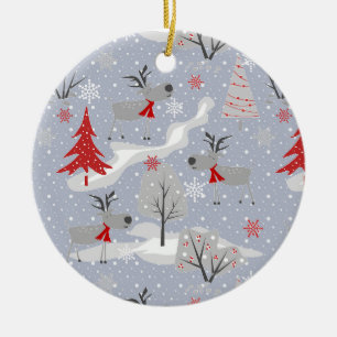 Christmas deer in the forest. ceramic ornament