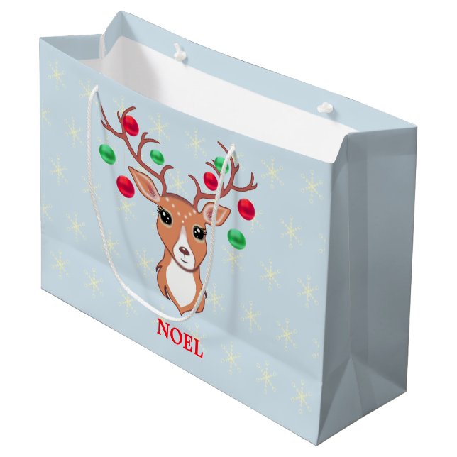Christmas Deer Large Gift Bag (Front Angled)