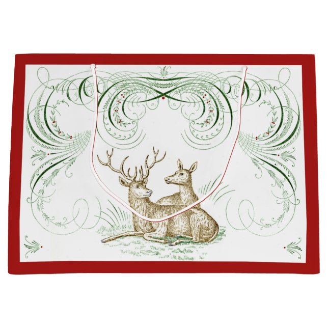 Christmas Deer Large Gift Bag (Front)