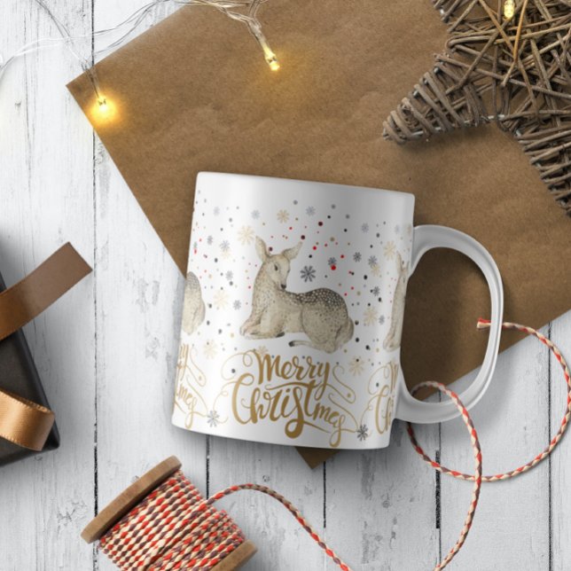 Christmas Deer & Merry Christmas Typography Coffee Mug (Creator Uploaded)