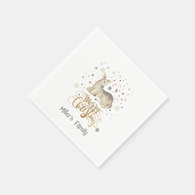 Christmas Deer & Merry Christmas Typography Napkin (Corner)